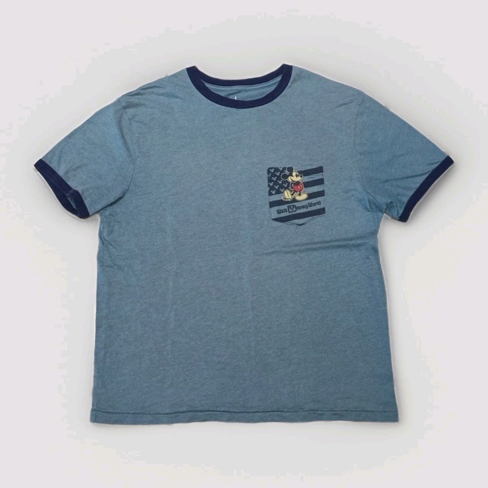 Walt Disney World Medium T-Shirt Mickey Mouse Pocket Blue Patriotic Classic Tee